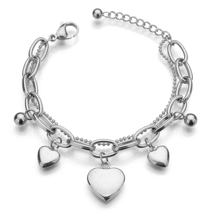 316L Stainless Steel New Fashion Upscale Jewelry 2 Layer Lovers 3 Gradients Love Heart Thick Chain Bracelets For Women