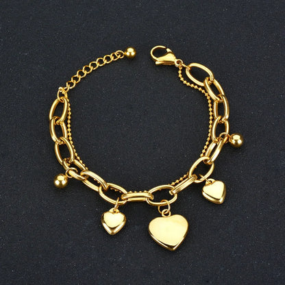 316L Stainless Steel New Fashion Upscale Jewelry 2 Layer Lovers 3 Gradients Love Heart Thick Chain Bracelets For Women