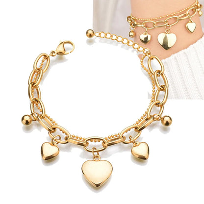 316L Stainless Steel New Fashion Upscale Jewelry 2 Layer Lovers 3 Gradients Love Heart Thick Chain Bracelets For Women