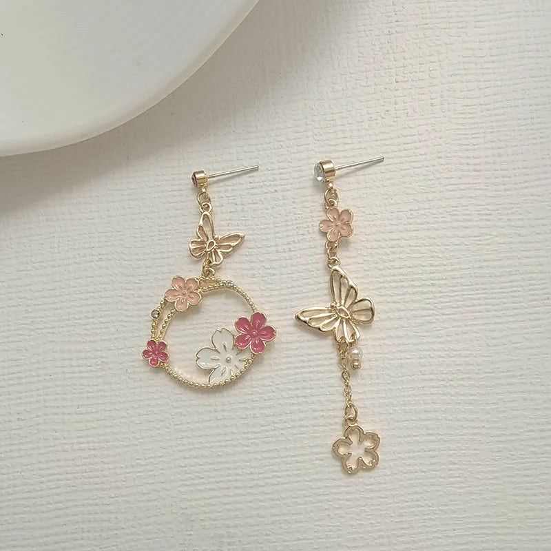 Korean Elegant Flower Butterfly Earrings For Women Exquisite Crystal