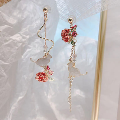 Korean Elegant Flower Butterfly Earrings For Women Exquisite Crystal