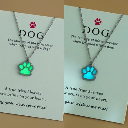 New Luminous Necklace Dog Lovers Cat Dog Paw Necklace Glow In The Dark Night Luminous Gift For Friends