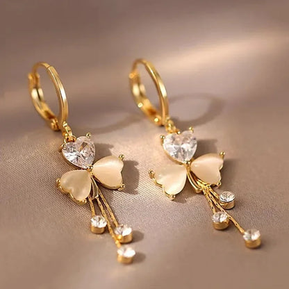 Temperament Clover Crystal Opal Flower Drop Dangle Earring