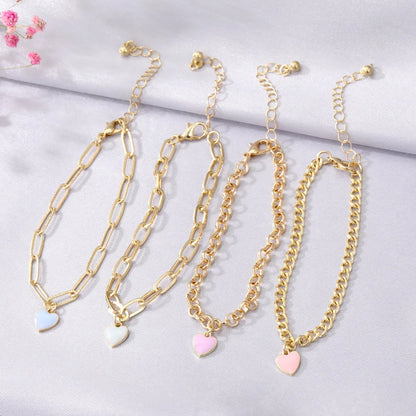 IPARAM New Fashion Chain Bracelets Set for Women Colorful Heart Pendant Golden Chains Multi-layered Bracelet Charm Punk Jewelry