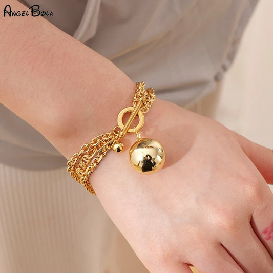 Fashion Multi-Layered Chain Angel bola Engelsrufer Sphere Pendant Clasp Golden Bracelet Women Jewelry Wholesale