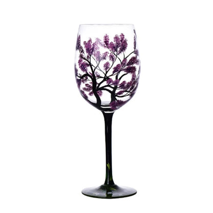 Four Seasons Tree Wine Glass Hand Painted OR High Legged Glass Cup Glassware