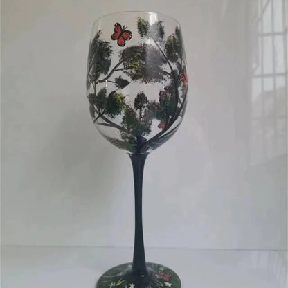 Four Seasons Tree Wine Glass Hand Painted OR High Legged Glass Cup Glassware