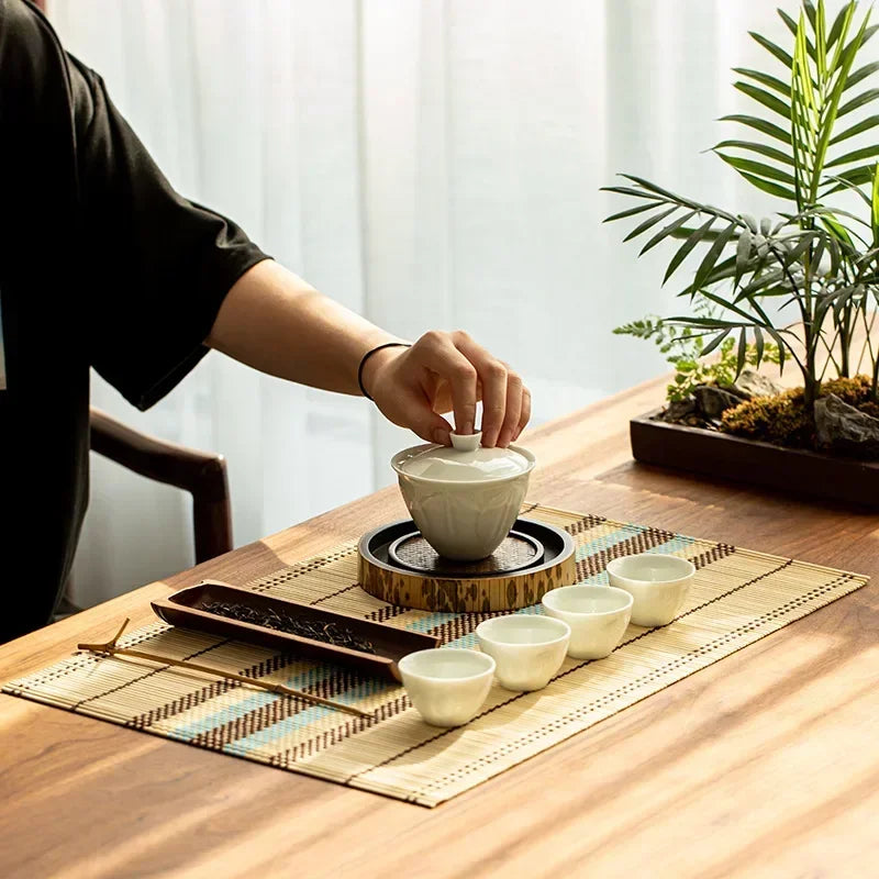 1pc Bamboo Placemat Coaster Japanese Style Anti-scalding Waterproof Multifunctional