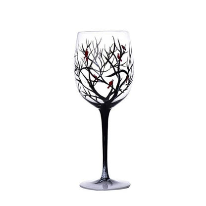 Four Seasons Tree Wine Glass Hand Painted OR High Legged Glass Cup Glassware