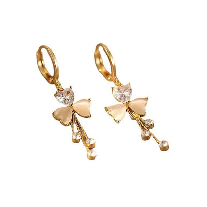 Temperament Clover Crystal Opal Flower Drop Dangle Earring