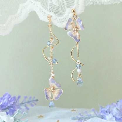 Korean Elegant Flower Butterfly Earrings For Women Exquisite Crystal