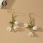 Obega White Orchid Flower Drop Hook Earrings Gold Color Super Fairy