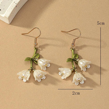 Obega White Orchid Flower Drop Hook Earrings Gold Color Super Fairy