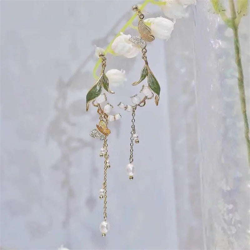 Korean Elegant Flower Butterfly Earrings For Women Exquisite Crystal