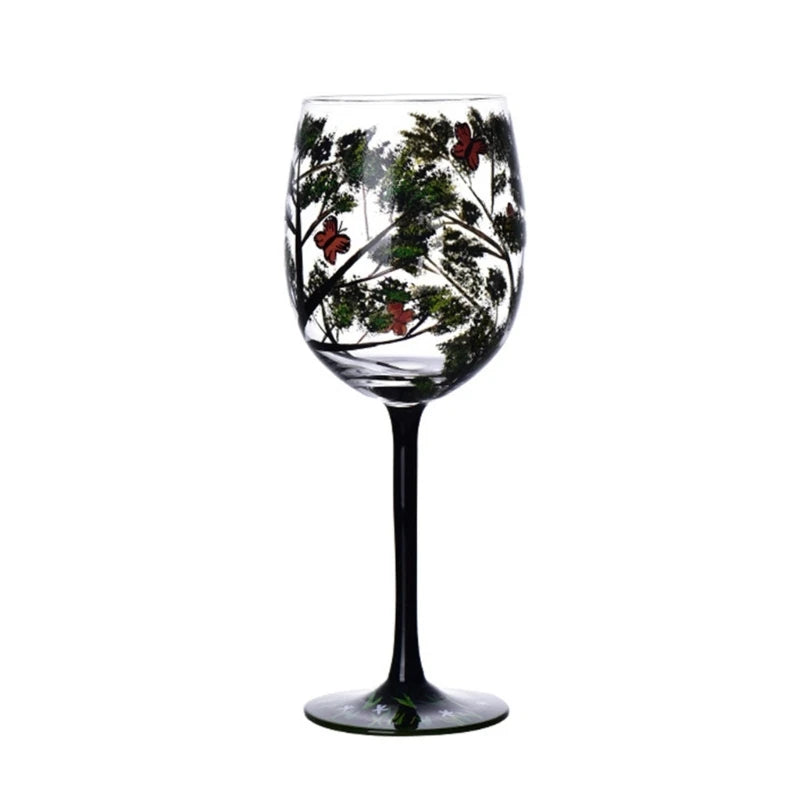 Four Seasons Tree Wine Glass Hand Painted OR High Legged Glass Cup Glassware