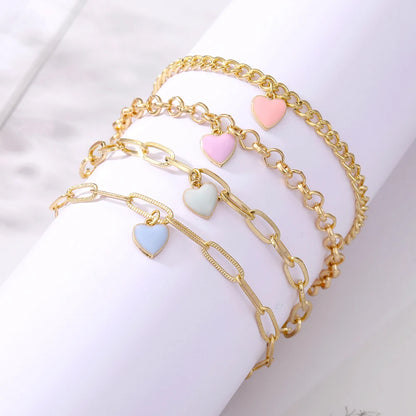 IPARAM New Fashion Chain Bracelets Set for Women Colorful Heart Pendant Golden Chains Multi-layered Bracelet Charm Punk Jewelry