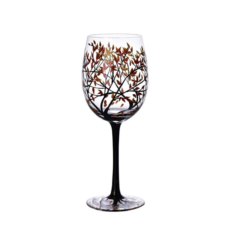 Four Seasons Tree Wine Glass Hand Painted OR High Legged Glass Cup Glassware