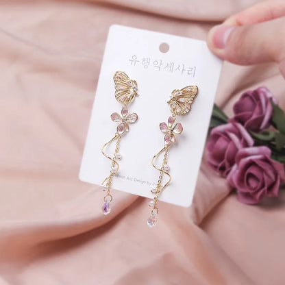 Korean Elegant Flower Butterfly Earrings For Women Exquisite Crystal