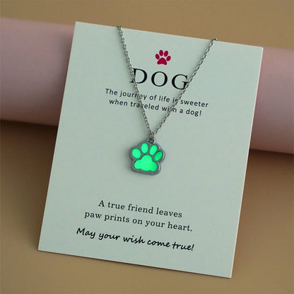 New Luminous Necklace Dog Lovers Cat Dog Paw Necklace Glow In The Dark Night Luminous Gift For Friends